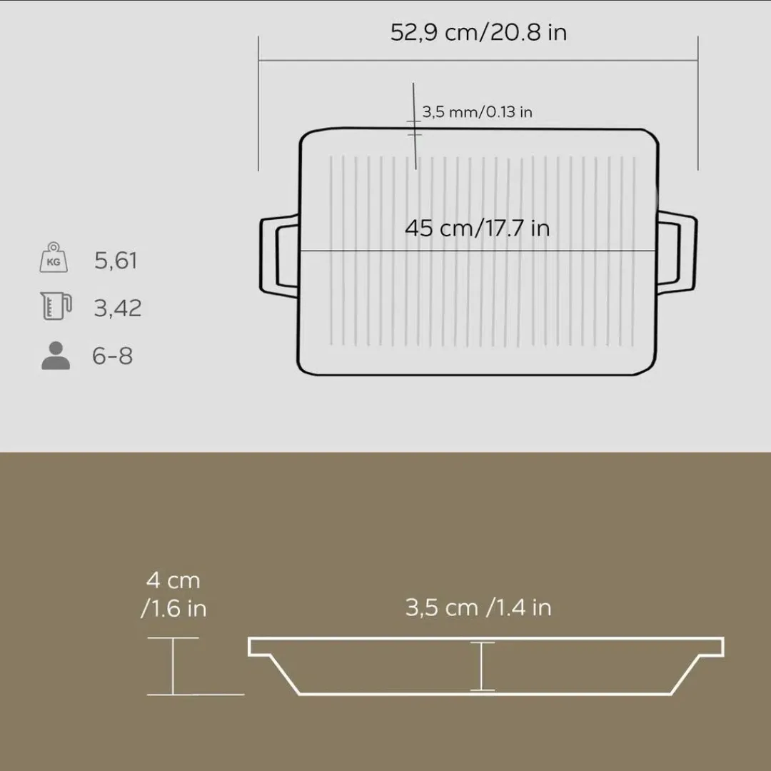 Lava Cast Iron Enamel Pan 26x45 cm - Grill Pan Rectangular 26x45 5