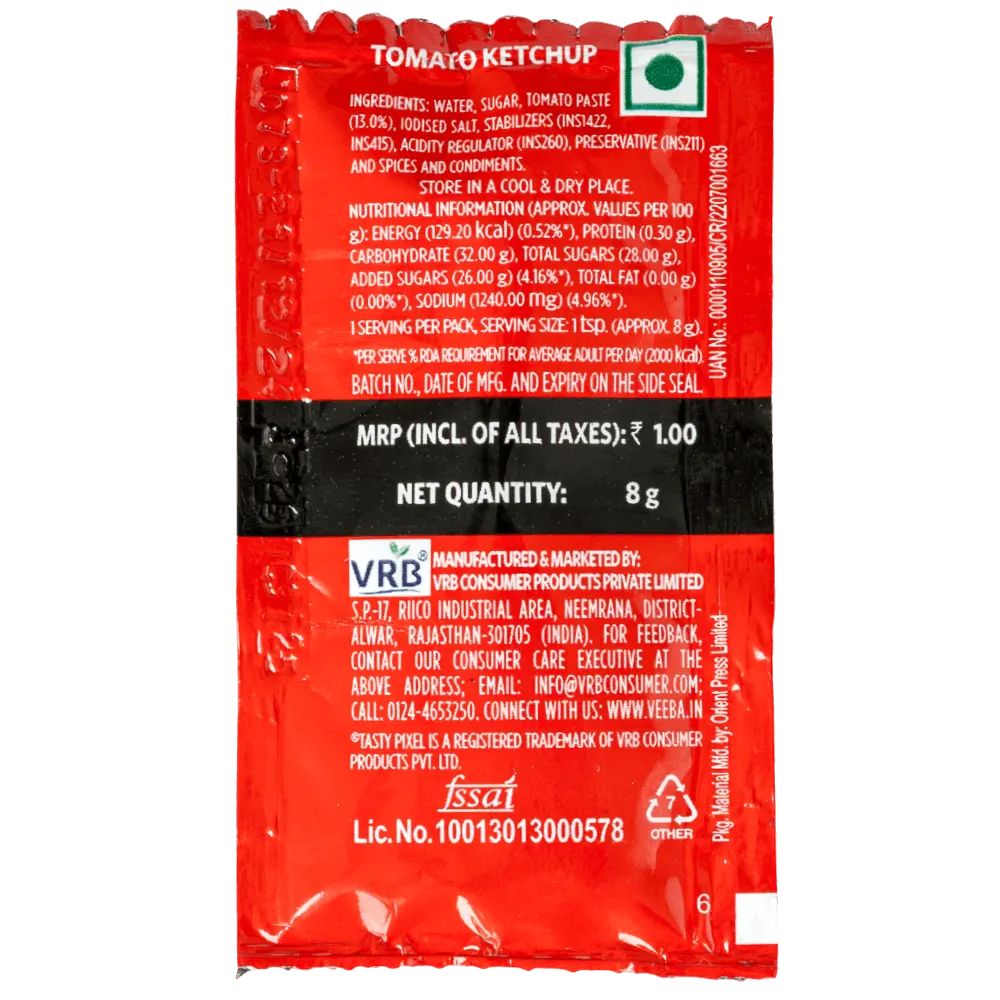 Veeba Tomato Ketchup 8 gm Sachets Tasty Pixel Pack of 100 2