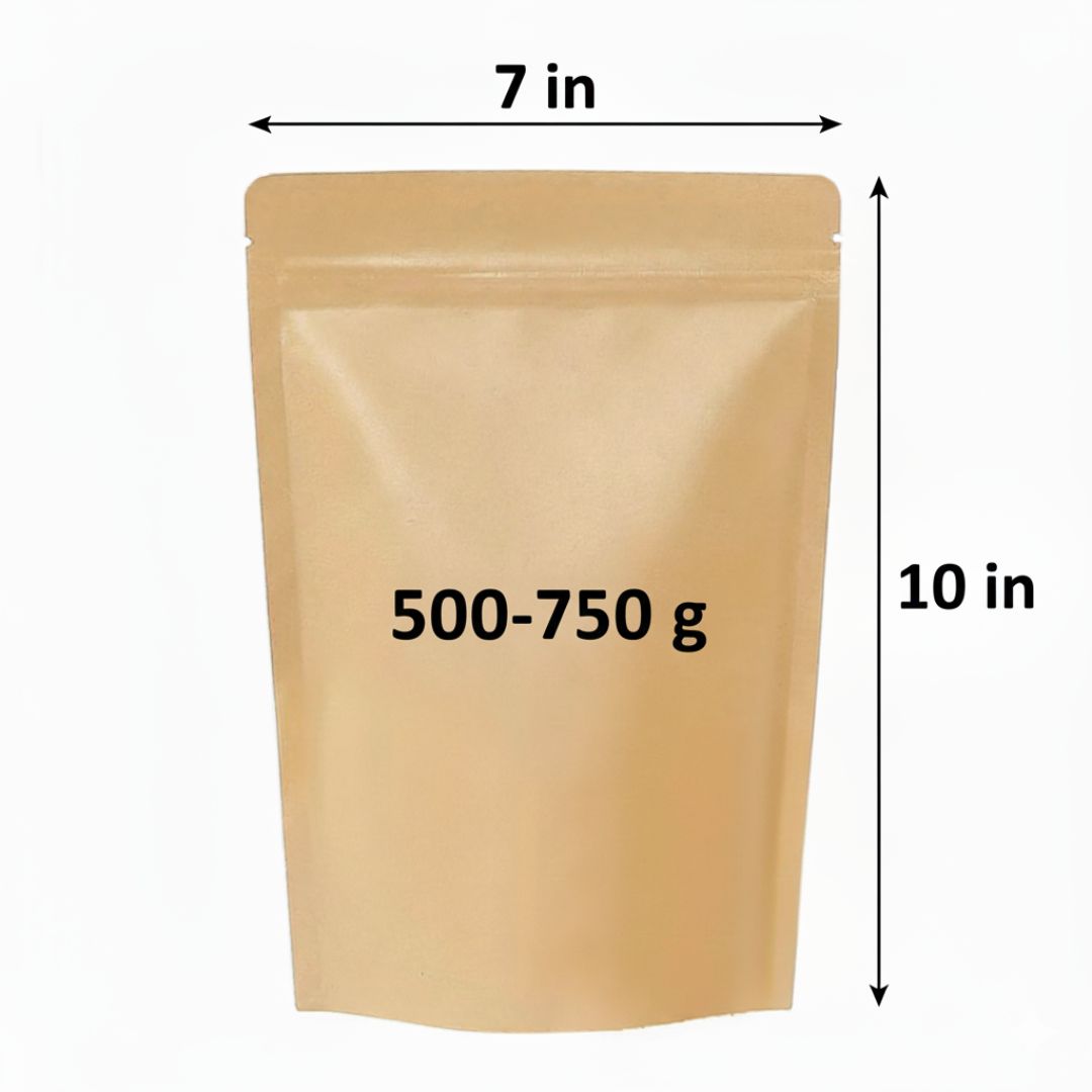 Kraft Brown Paper Stand Up Zipper Pouch without Foil Inside | 7 x 10 In | 500 -750 g
