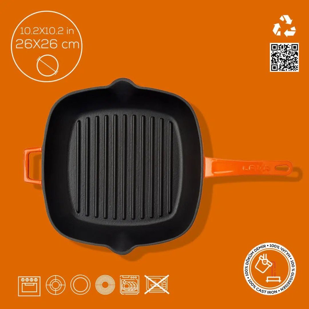 Lava Cast Iron Grill Pan 26 × 26 cm - Square grill pan 26x26 3