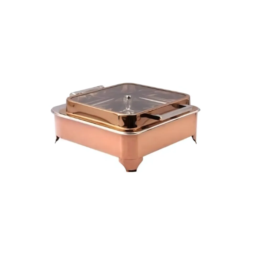 Imperia Full Rose Gold Square Full Glass Chafing Dish with E Frame – 7 Litre