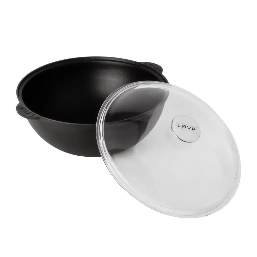 Lava Cast Iron Shallow Casserole 30 cm - 30CM Wok With Glass Lid