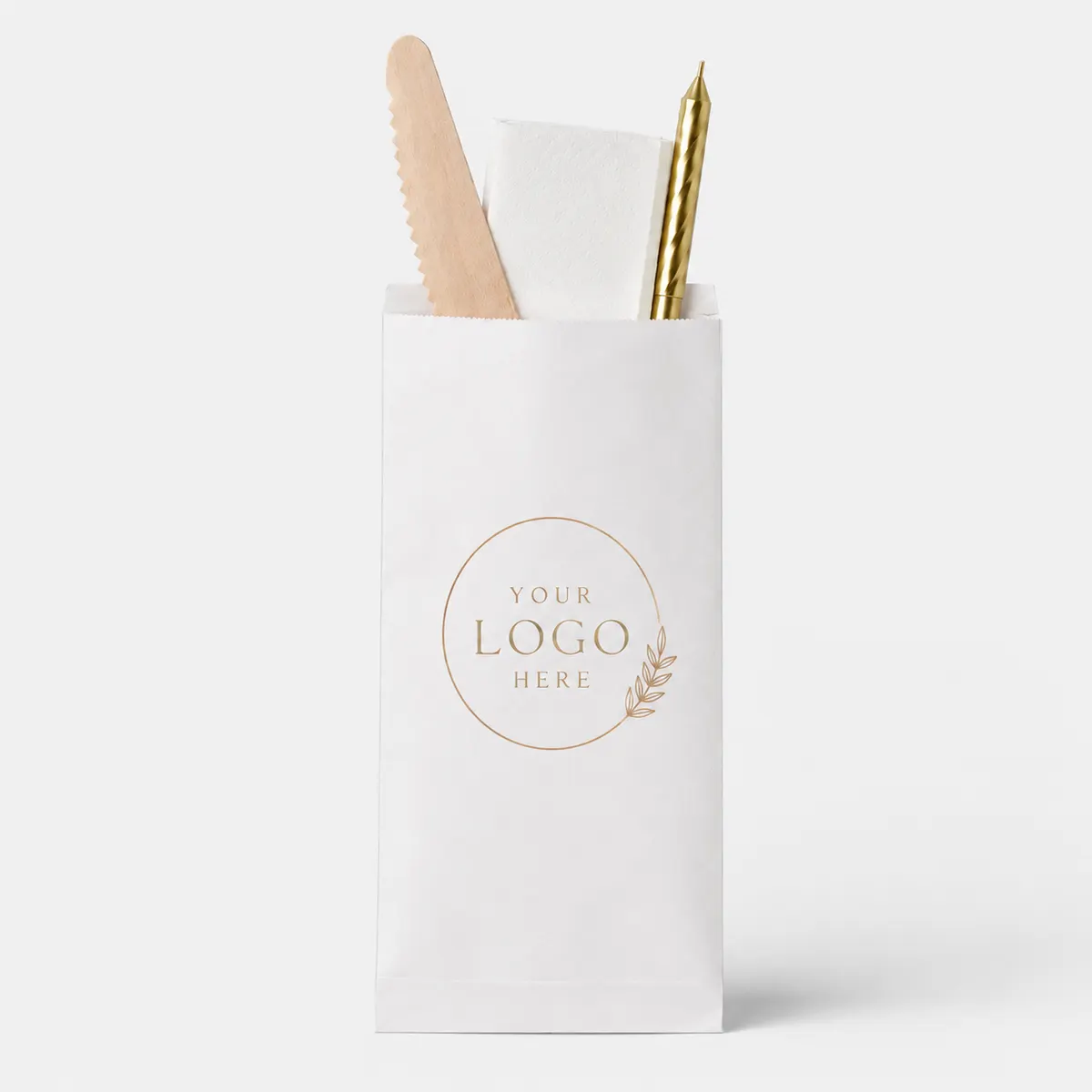 Customised Cake Cutlery Kit Pouch | Includes Knife, Tissue & Big Golden Candle