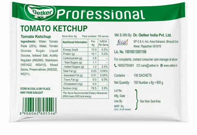 Dr Oetker Funfoods Tomato Ketchup 8 gm Sachets Professional Pack of 100