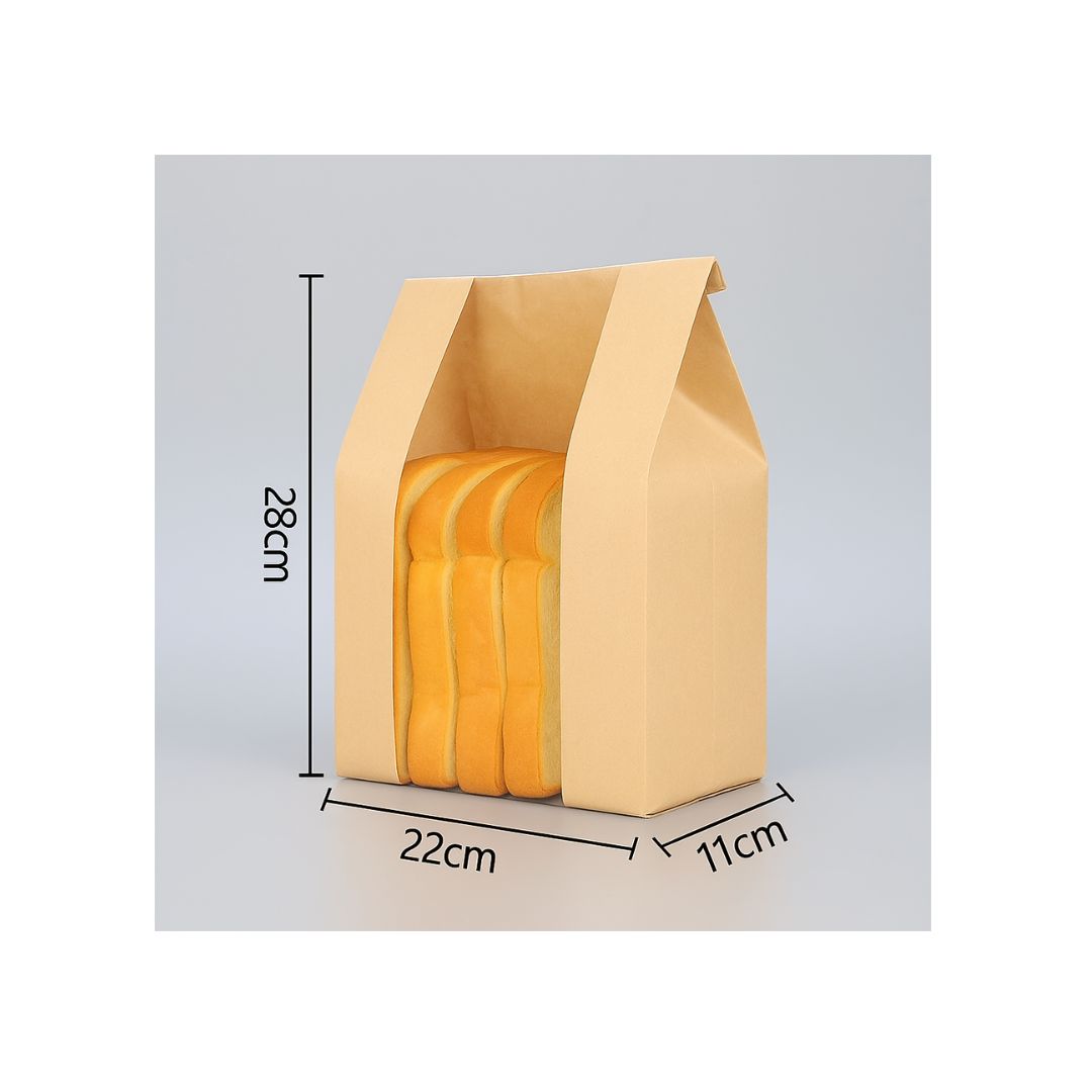 Kraft Brown Bread Bakery Bag Bottom Window With Metal wire Strip | 22 x 28 x 11 cm | 1500-2000g