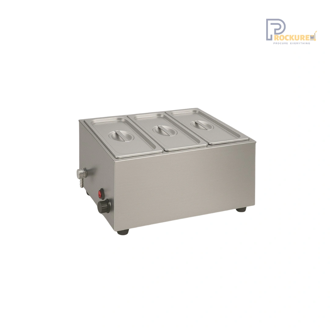 Prockured Basics 3 Pan Bain Marie with Glass & Valve – 1.5kW