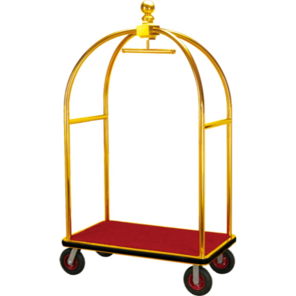 Maharaja Hotel Luggage Cart with Gold Finish and Red Carpet Platform