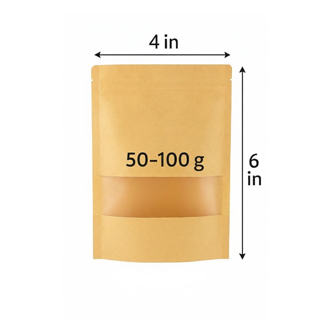 Kraft Brown Paper Stand Up Zipper Pouch with Window | Variable Sizes