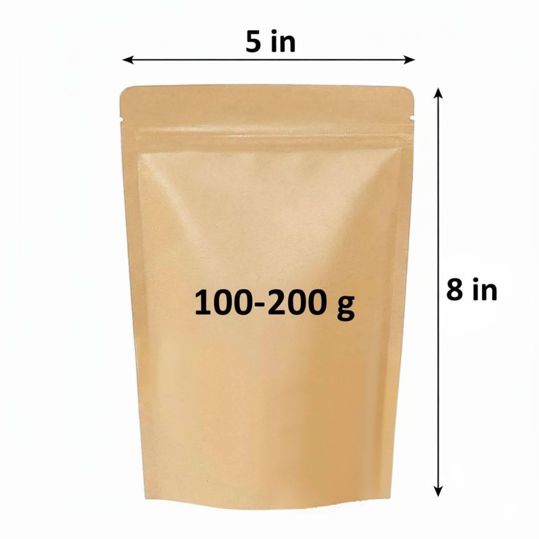 Kraft Brown Paper Stand Up Zipper Pouch without Foil Inside | 5 x 8 inches | 100-200 g