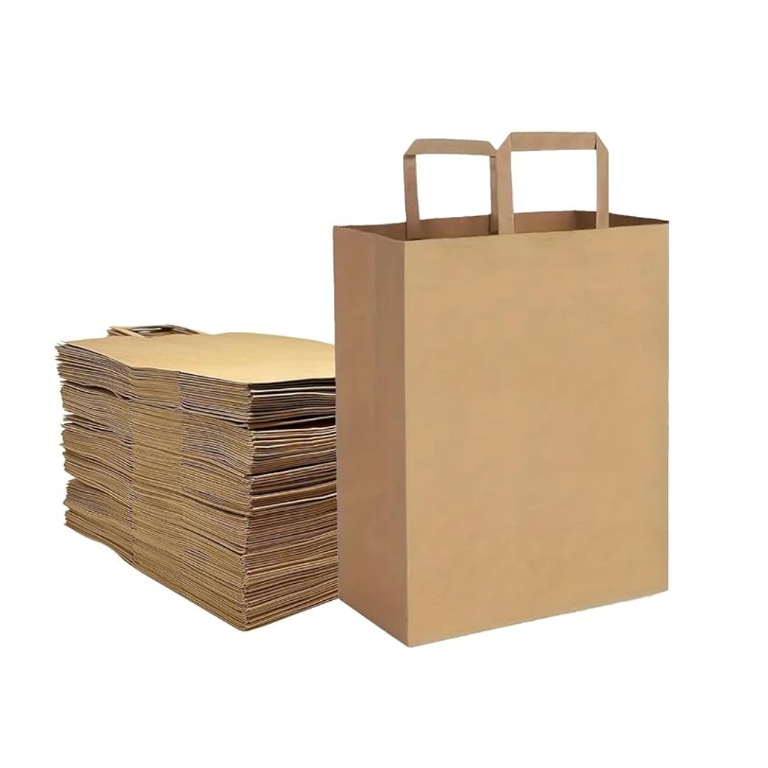 Kraft Brown Square Bottom Handle Paper Bag|24 x 14 x 25cm|80 GSM