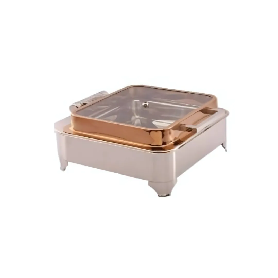 Imperia Rose Gold Square Full Glass Chafing Dish with E Frame – 7 Litre