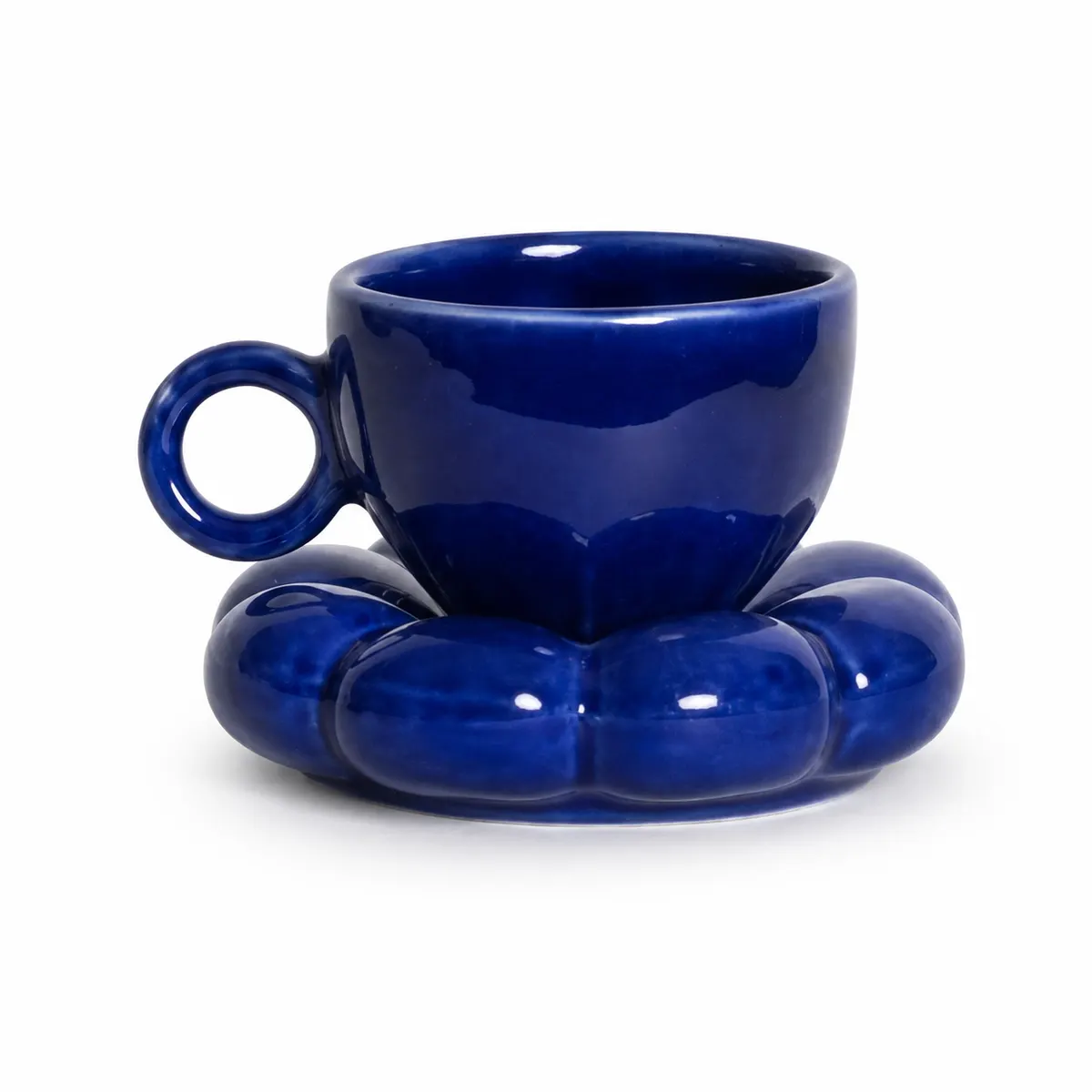 Ceramic Blue Cup with Flower Saucer Set 300 ML