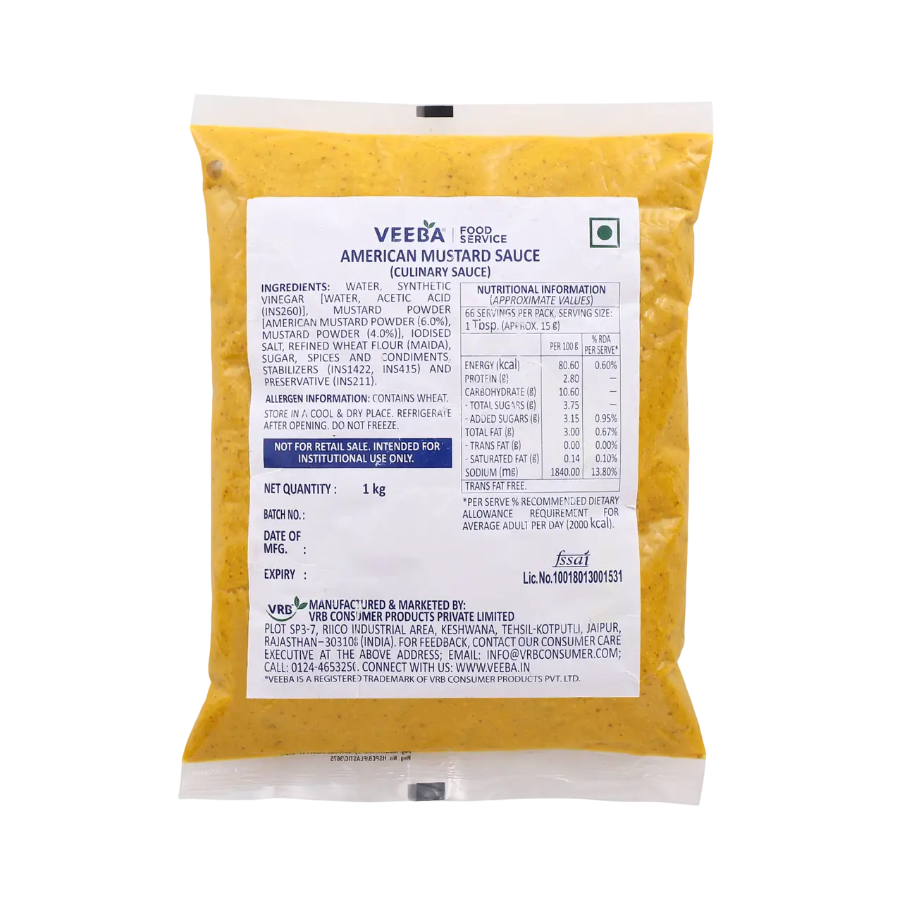 Veeba American Mustard Sauce 1 Kg