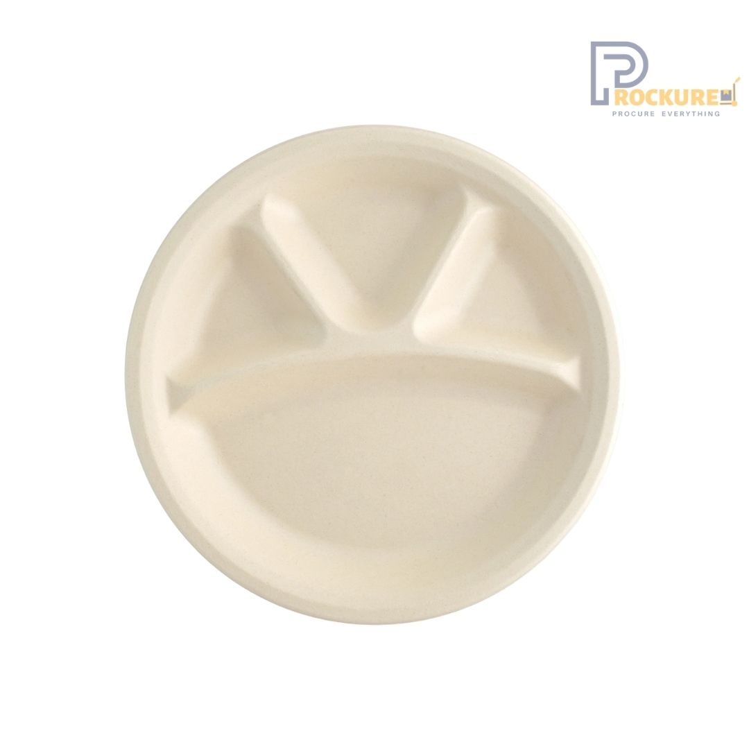 Brown Bagasse 4 Compartment Plate 11 Inch | Biodegradable Plate