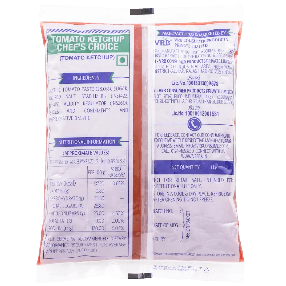 Veeba Tomato Ketchup 1 Kg Chef's Choice 2