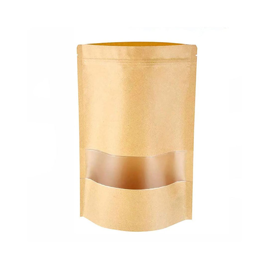 Kraft Brown Paper Stand Up Zipper pouch With Window | 6 x 9 inches | 250-500g