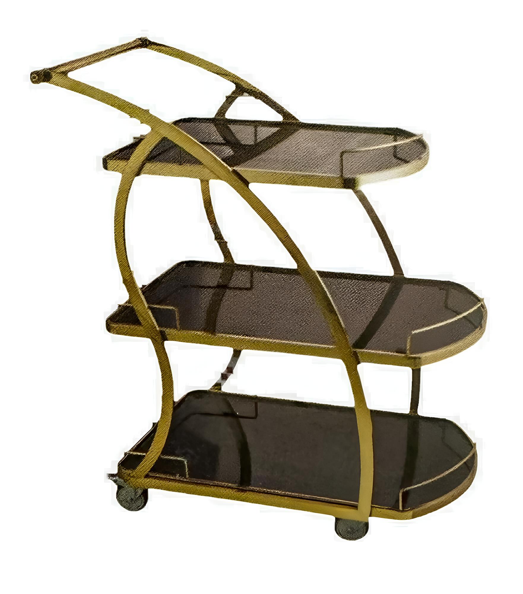 Hotel Liquor Trolley with Three Tier Shelves and Gold Finish for Bar Service