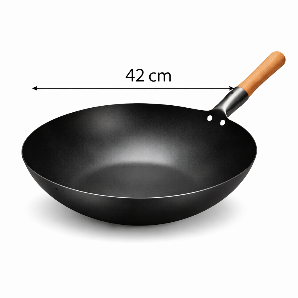 Black Wok 42 cm Wooden Handle - WBKWH-42