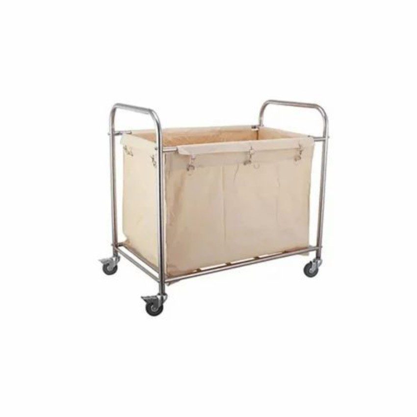 Stainless Steel Rectangular Linen Trolley with Canvas Bag for Hotel Housekeeping