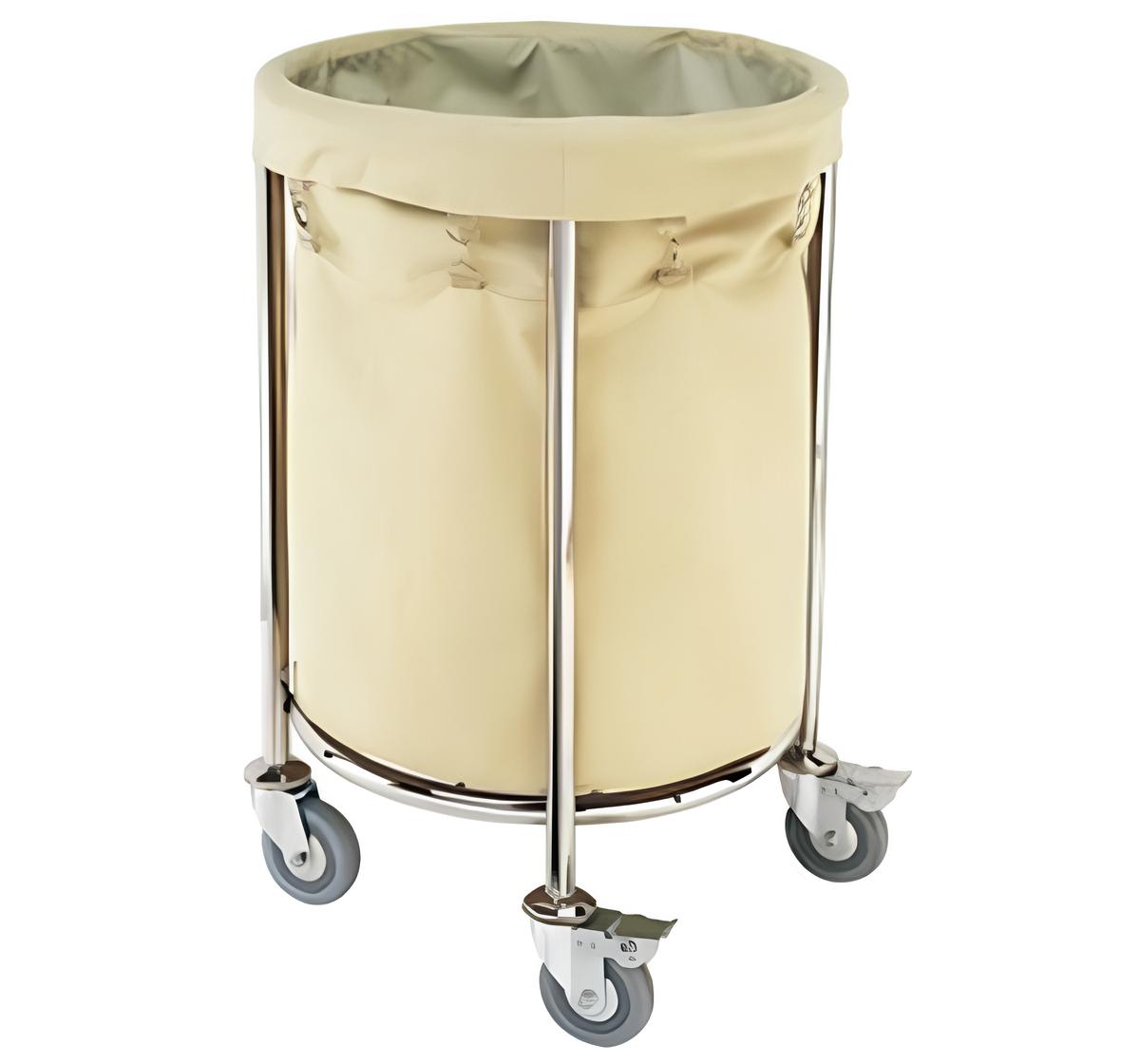 Round Linen Trolley with Fabric Bag and Castor Wheels for Hotel Housekeeping