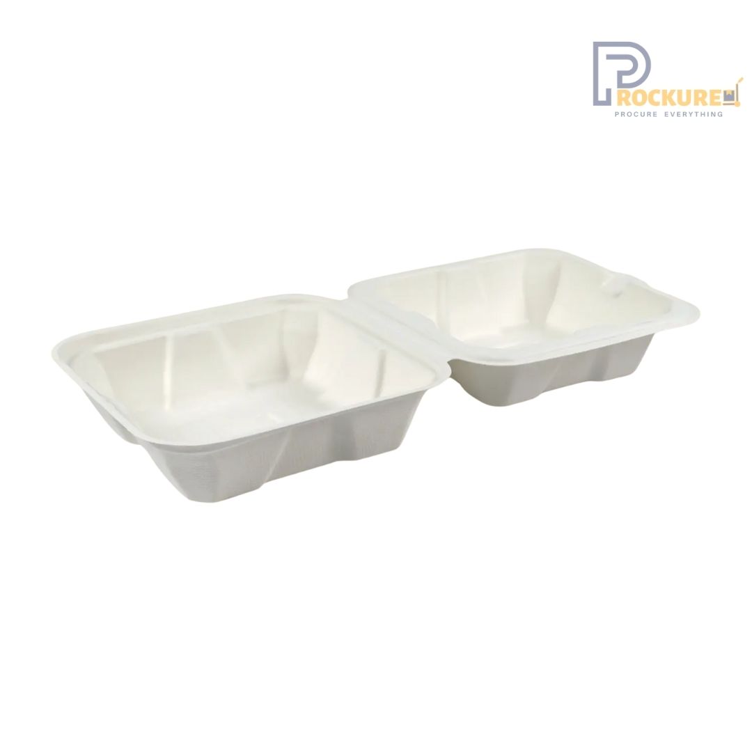 White Bagasse 6 x 6 Inch Clamshell Burger Box | Biodegradable Burger Box