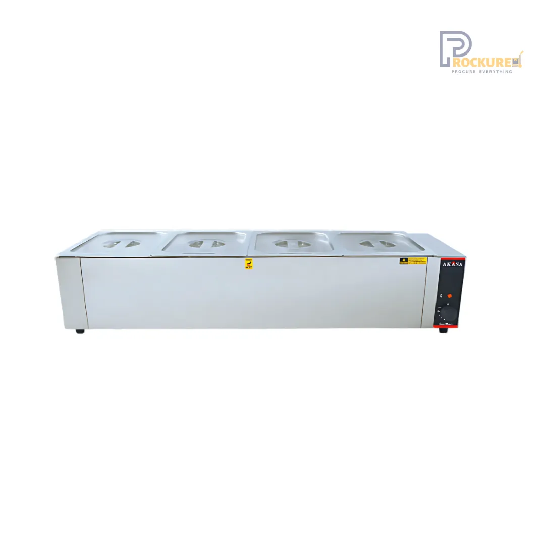 Akasa Large Electric Bain Marie with 4 Pans, Stainless Steel - BM 409