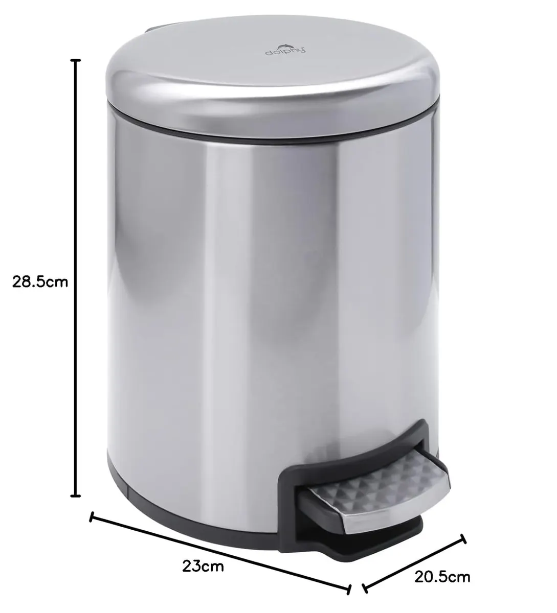 Dolphy Stainless Steel Round Pedal Bin 5 Litre Silver DWBN0018 6