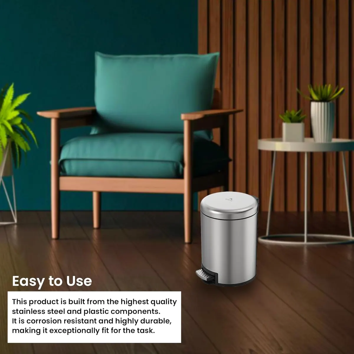 Dolphy Stainless Steel Round Pedal Bin 5 Litre Silver DWBN0018 4