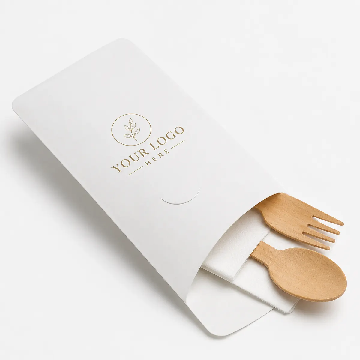 Customized Plain White Cutlery Pouch Kit with Spoon, Fork & Tissue
