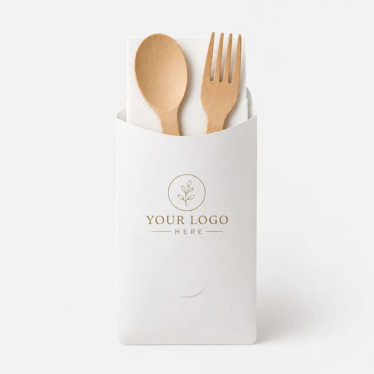 Customized Plain White Cutlery Pouch Kit with Spoon, Fork & Tissue 3