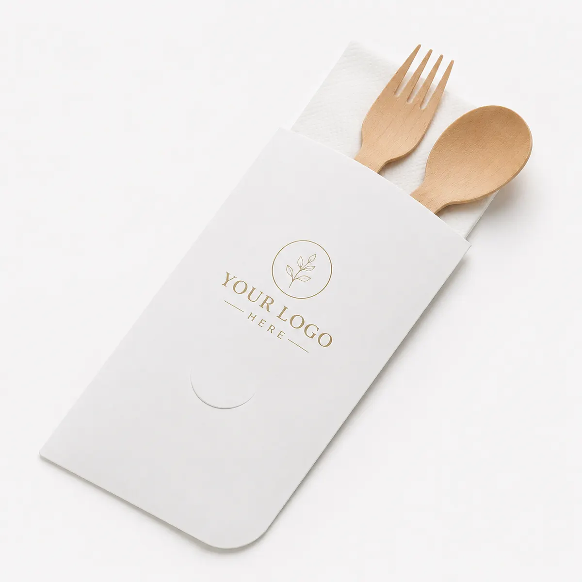 Customized Plain White Cutlery Pouch Kit with Spoon, Fork & Tissue 2