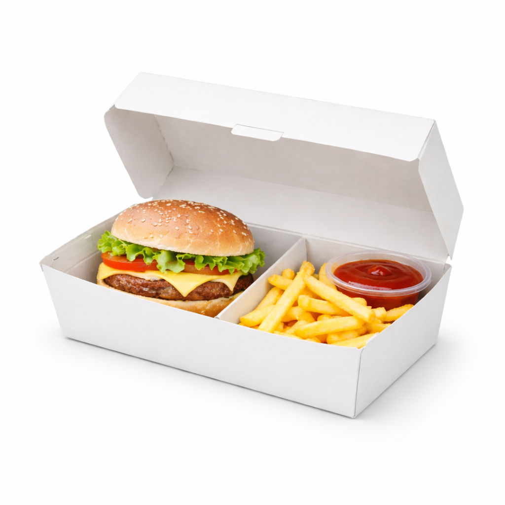 3 Ply White Kraft Burger Box With Compartment