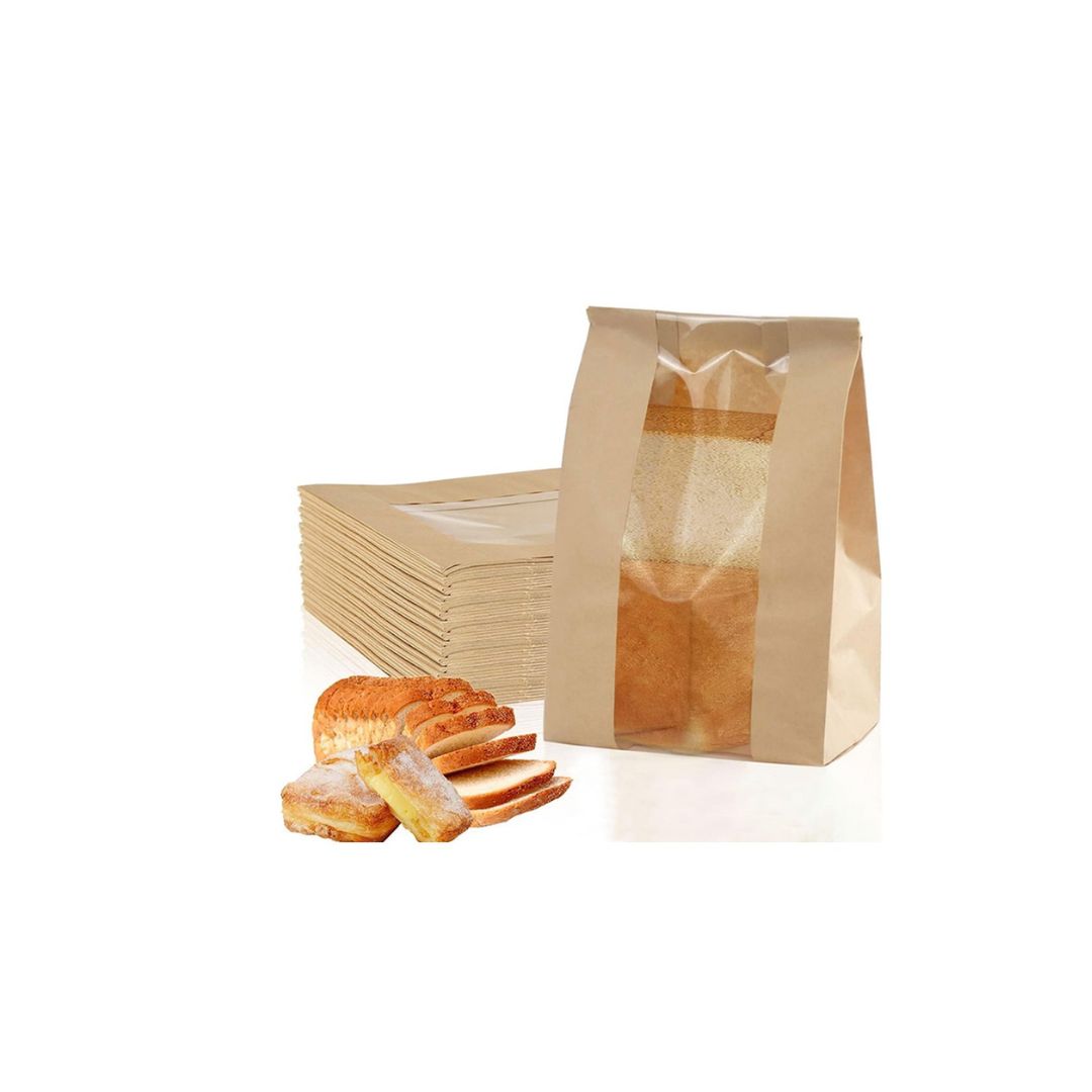 Kraft Brown Bread Bakery Bag Bottom Window With Meta wire Strip | 13x28x10 cm | 500-750g