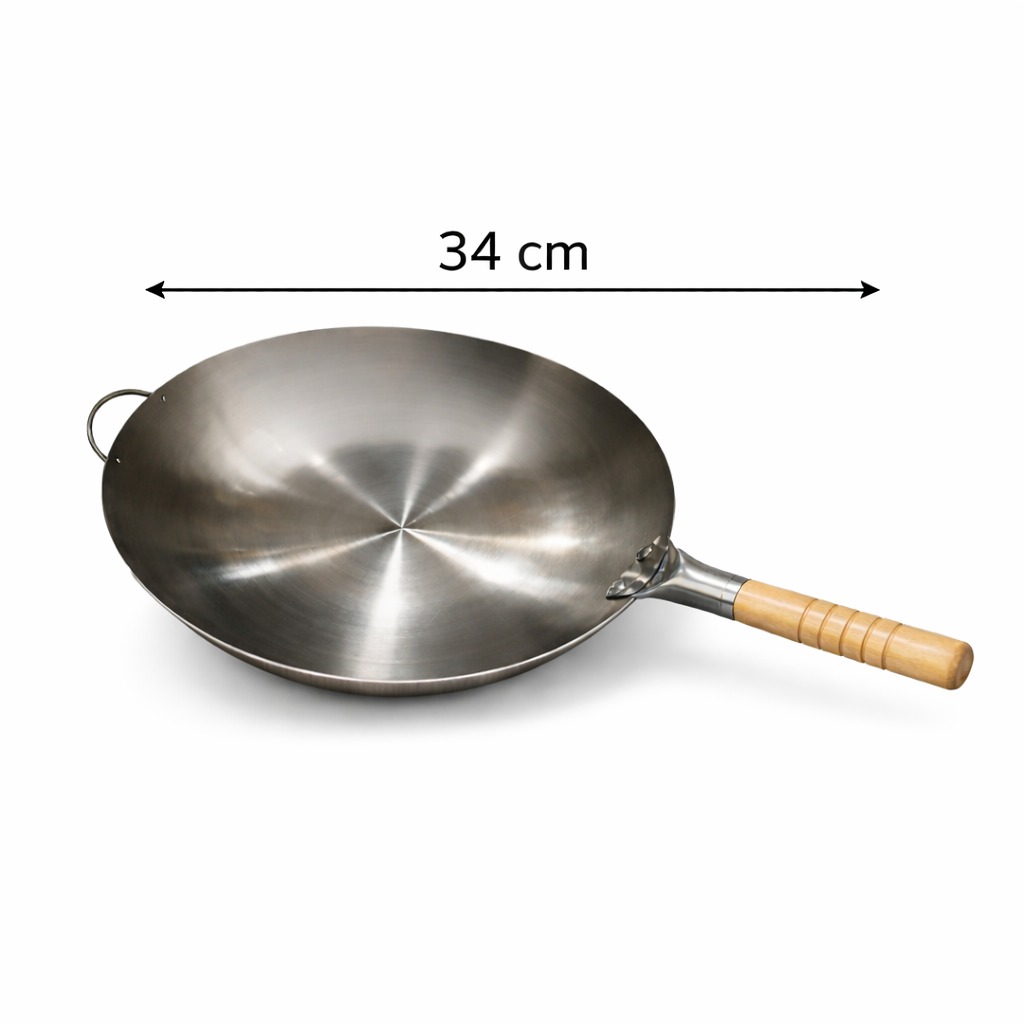 Chinese Wok Wooden Handle Stainless Steel 34cm - CHWK-WH/34