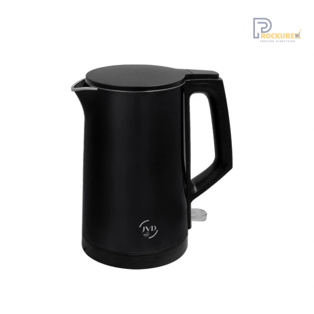 JVD Glitze Kettle – 1.0L Matt Black, 1360W Double-Wall Steel Housing