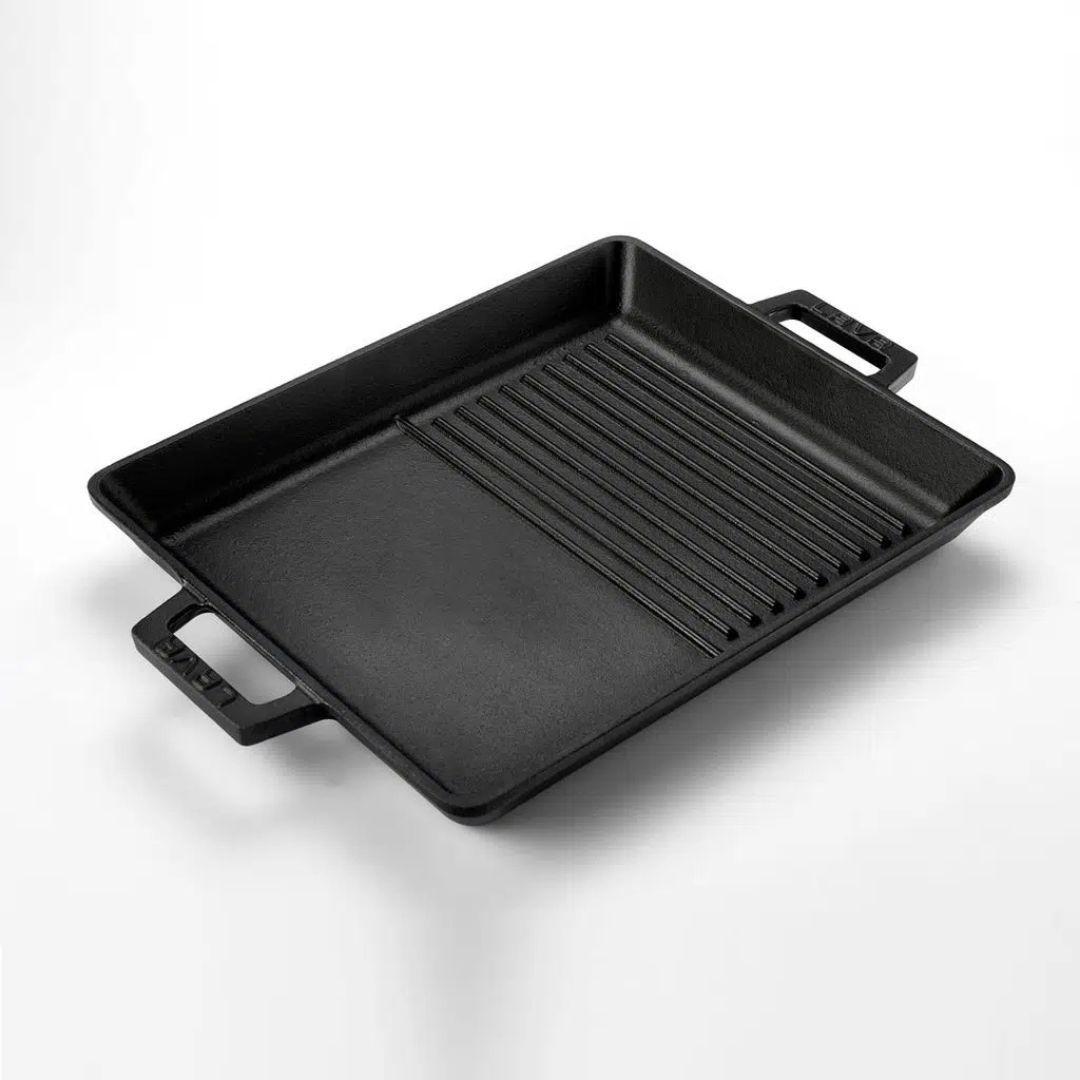Lava Cast Iron Shallow Pan 26 × 32 cm - Duo Grill Pan Rectangular