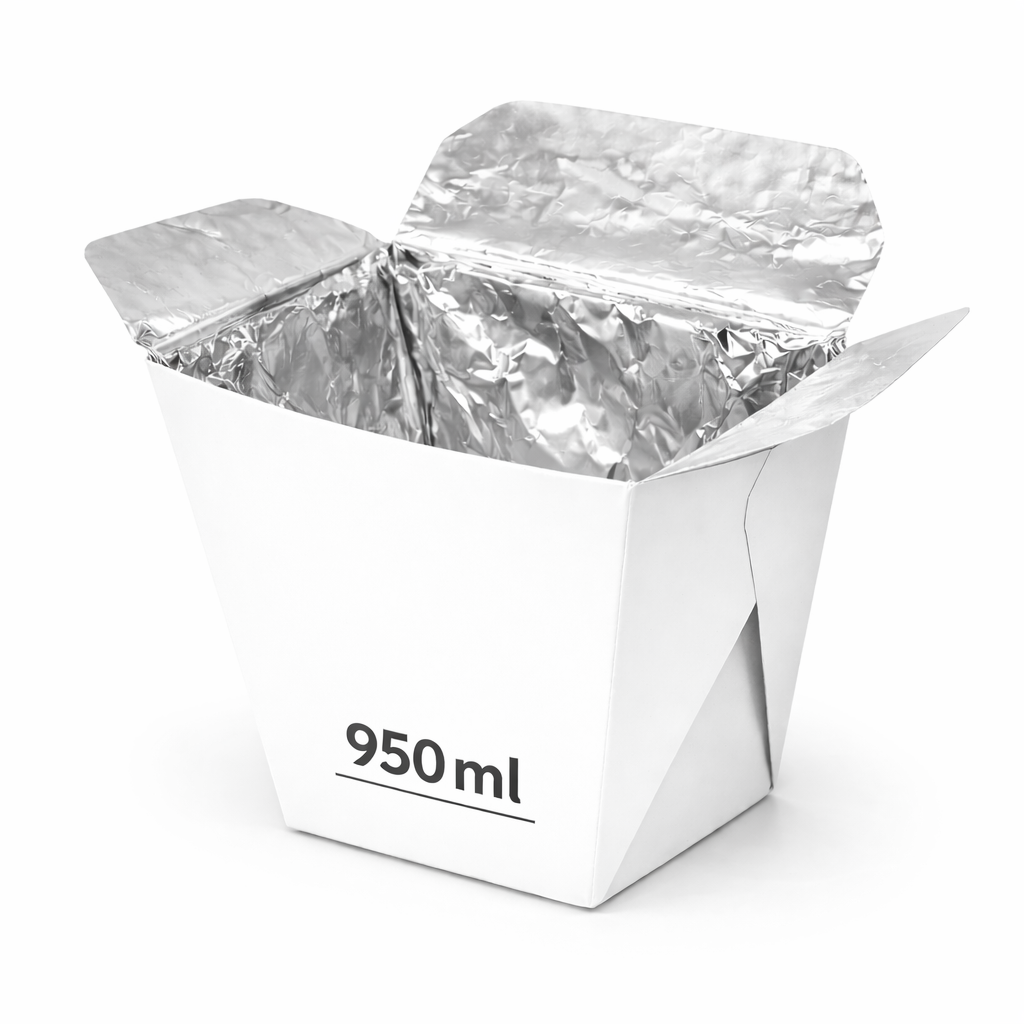 Aluminium Foil Noodle Box Laminated White Kraft Paper 950ml