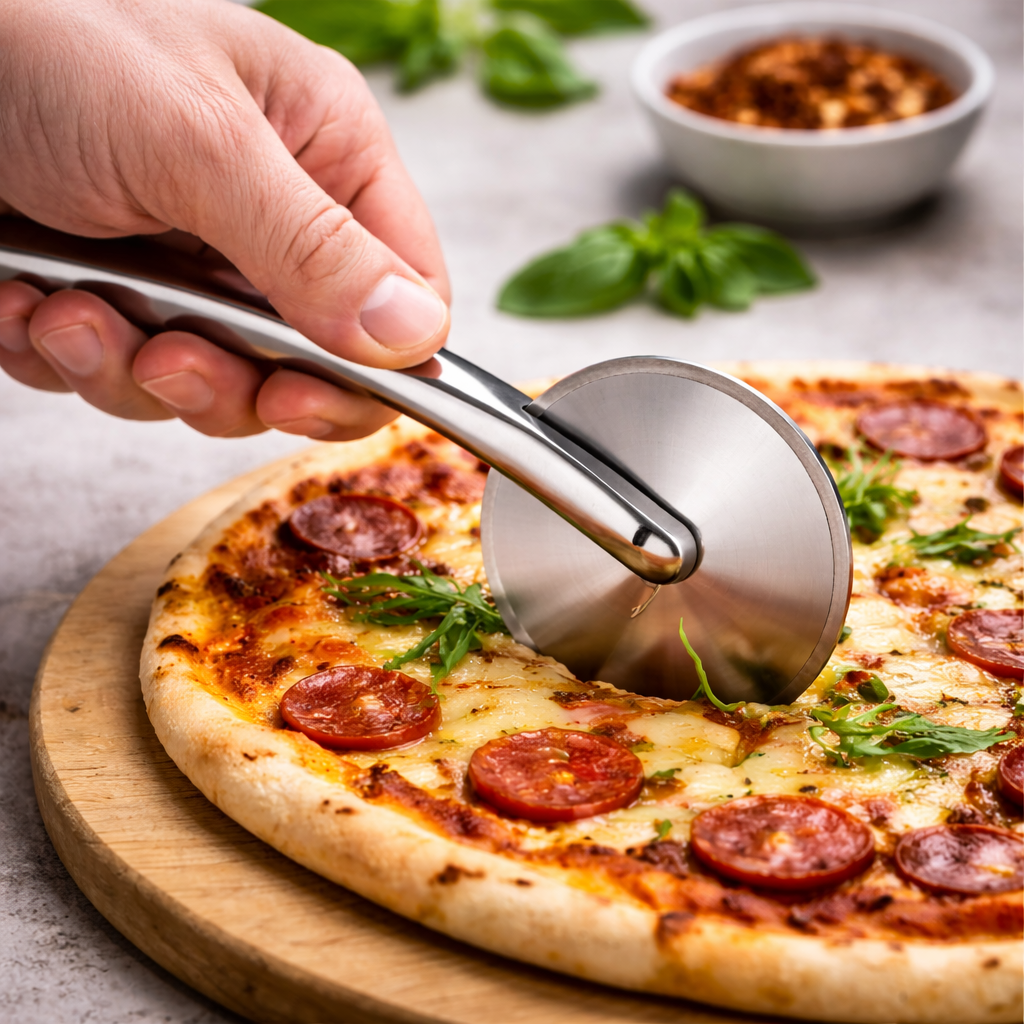 Pizza Cutter 7 CM Black Handle, Stainless Steel Rotary Wheel - PZACTR-BH