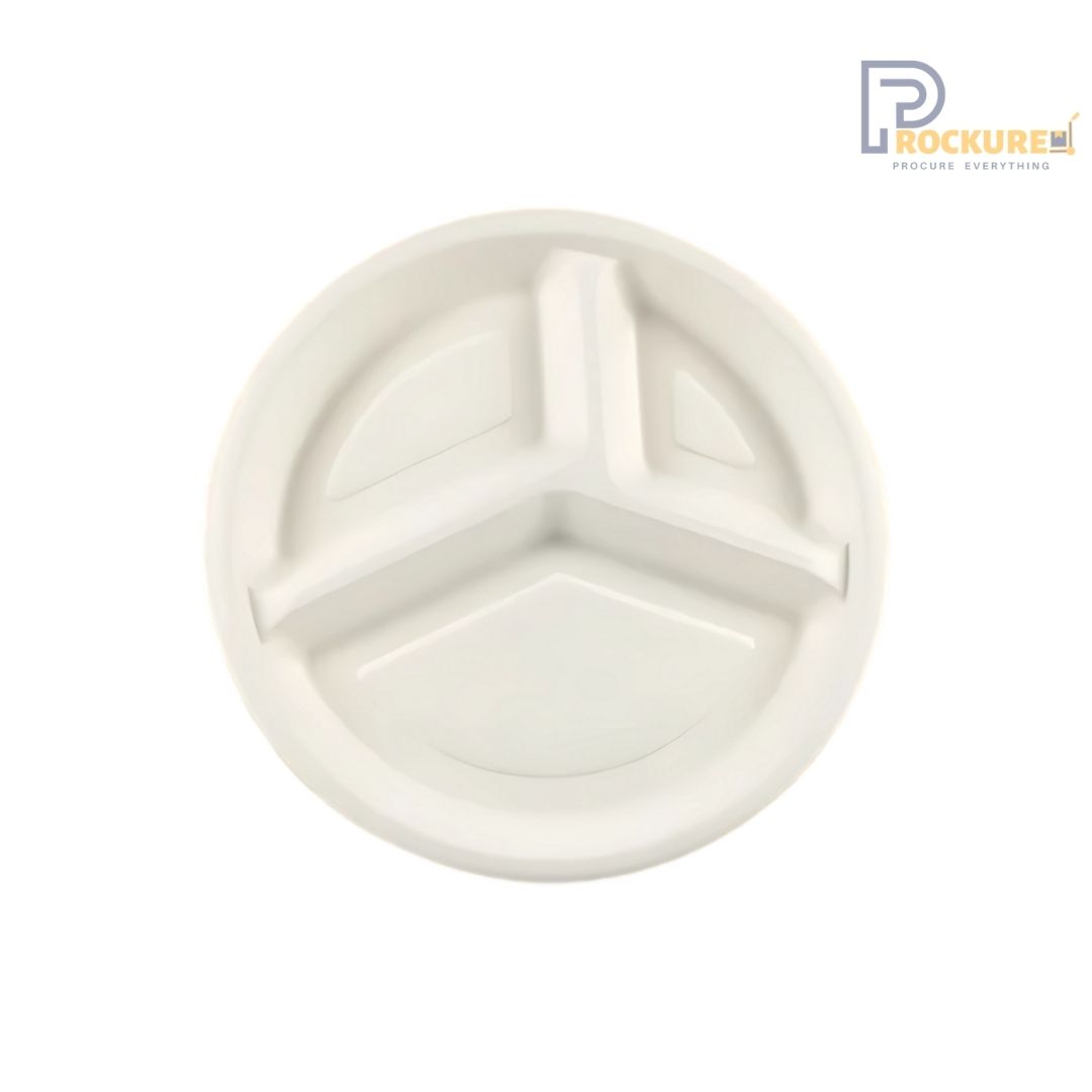 White Bagasse 3 Compartment Plate 10 Inch | Biodegradable Plate
