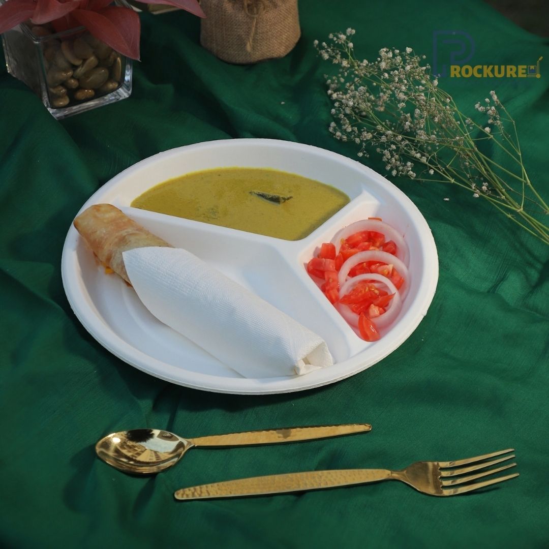 White Bagasse 3 Compartment Plate 10 Inch | Biodegradable Plate