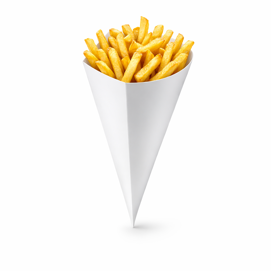 Small White French Fries Cone Virgin Kraft Paper