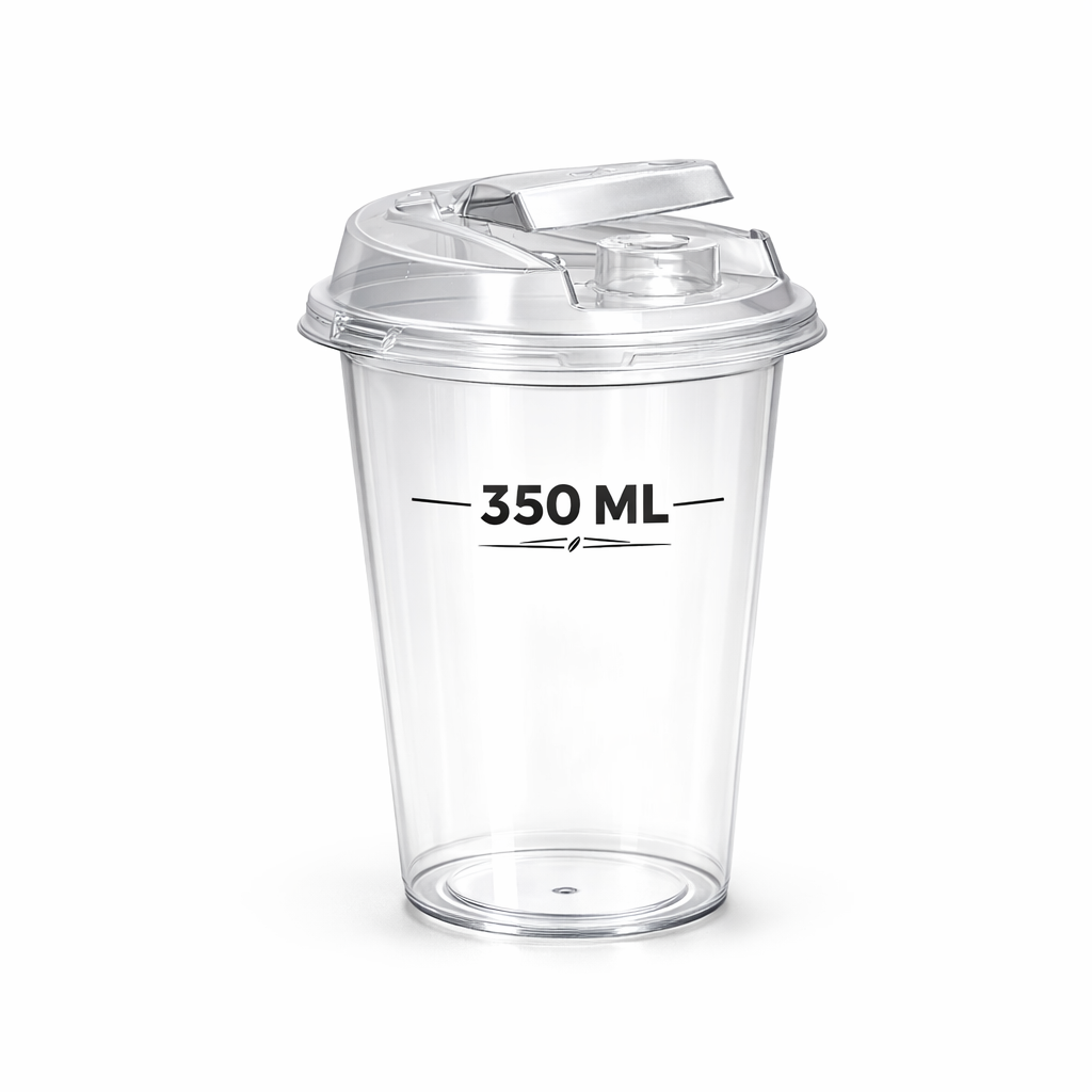 Reusable Frosted Flip Lid Plastic Sipper Glass 350ml - FLSG-350