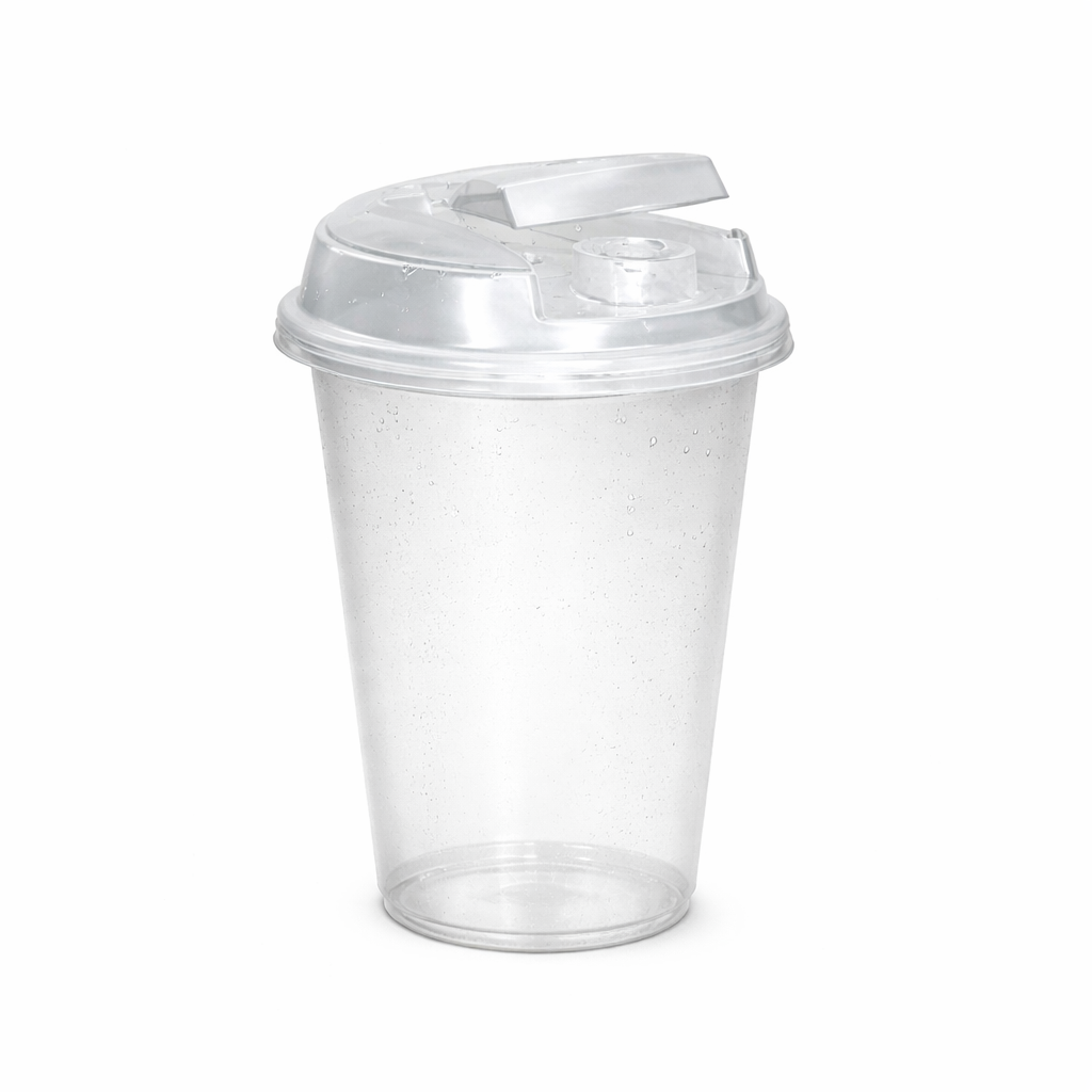 Reusable Frosted Flip Lid Plastic Sipper Glass 350ml - FLSG-350
