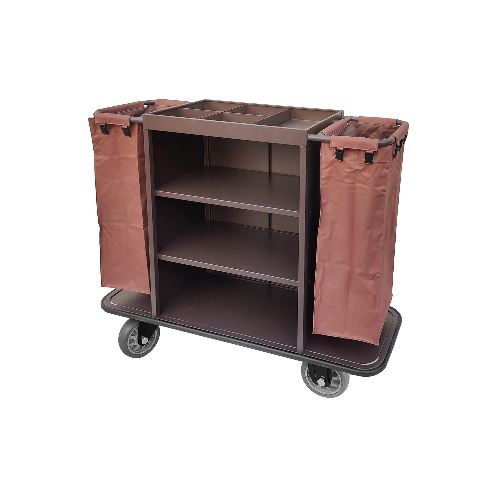 Brown Housekeeping Service Trolley - Durable Metal Cleaning Cart for Hotels & Commercial Housekeeping