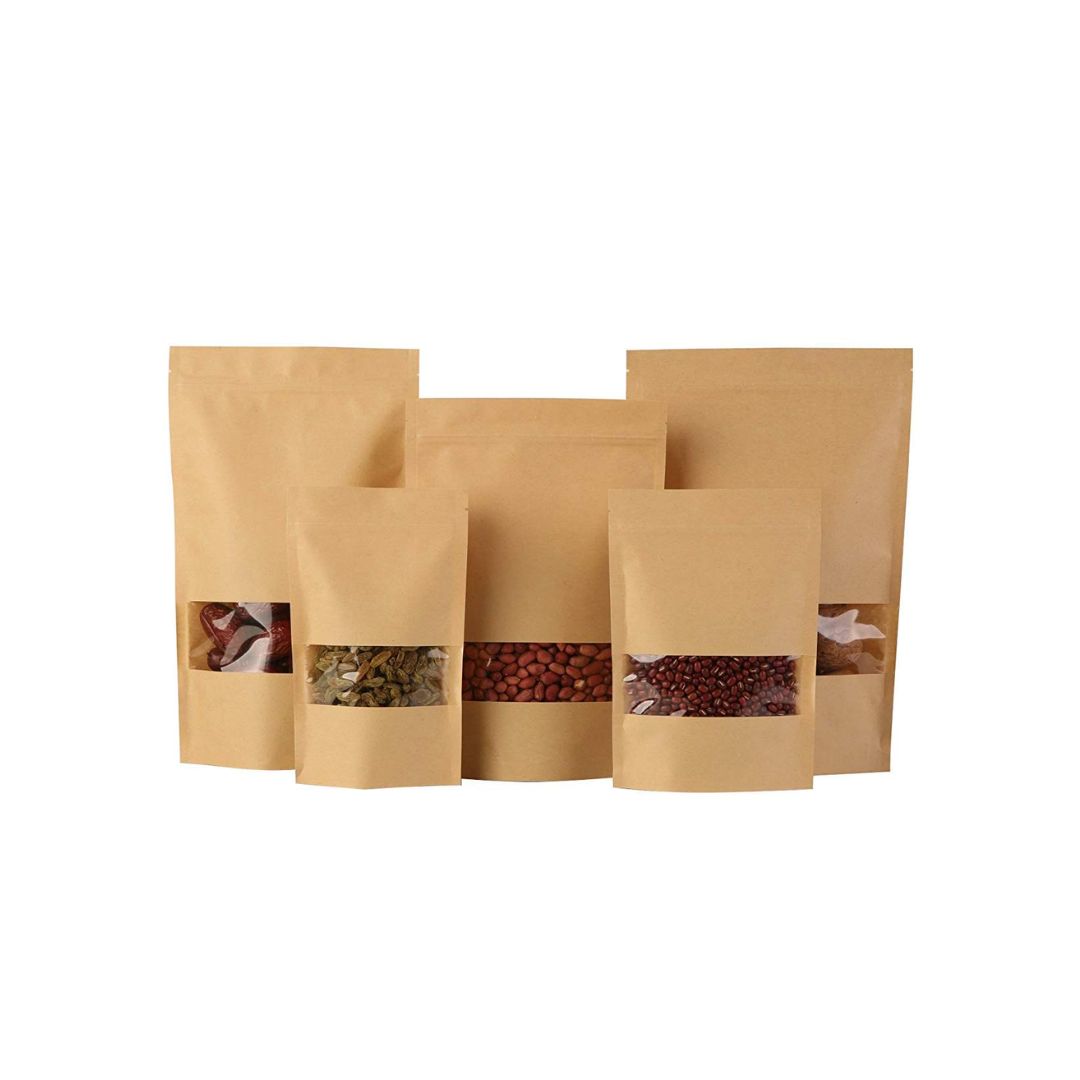 Kraft Brown Paper Stand Up Zipper Pouch With Window | 7 x 10 In | 500-750 g