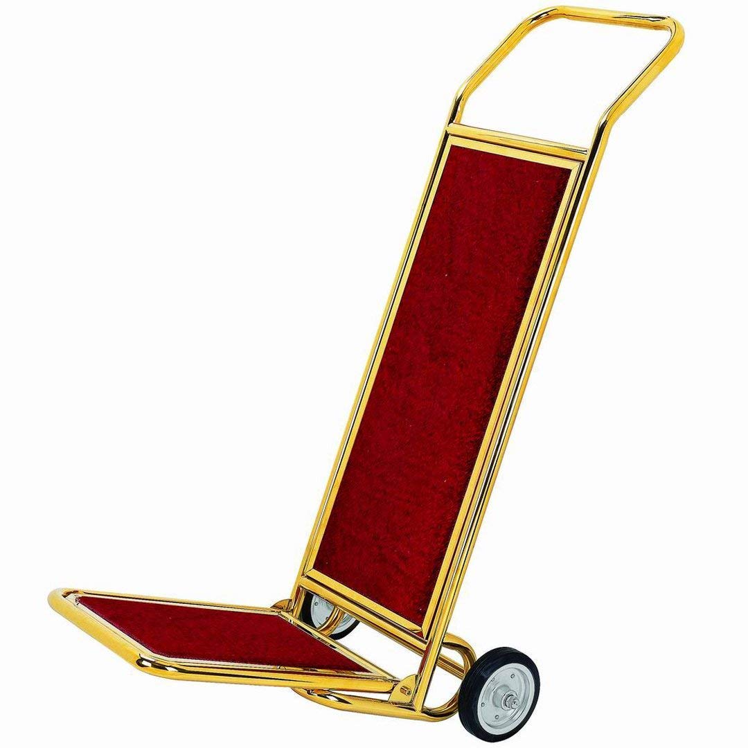 L Shape Hotel Luggage Cart with Gold Finish and Carpeted Support Panel