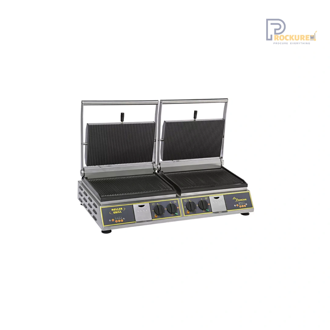 Roller Grill Double Premium Contact Grill Cast Iron Plates with 2-in-1 Griddle Mode