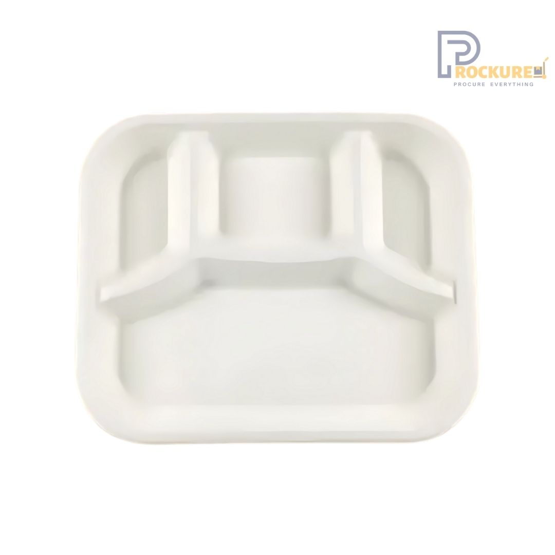 White Bagasse 4 Compartment Rectangle Meal Tray | Biodegradable Meal Tray