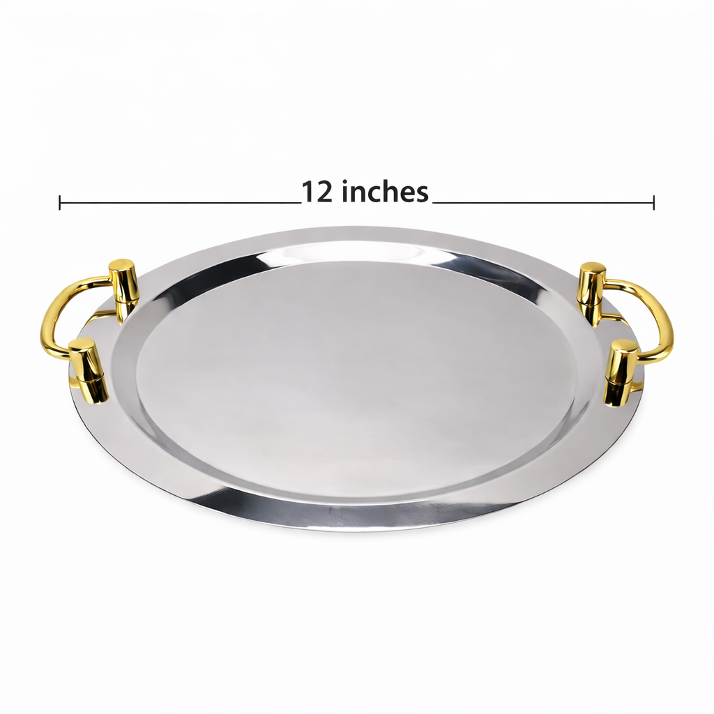 Golden Tray Round 12 Inch - Stainless Steel Serving Tray