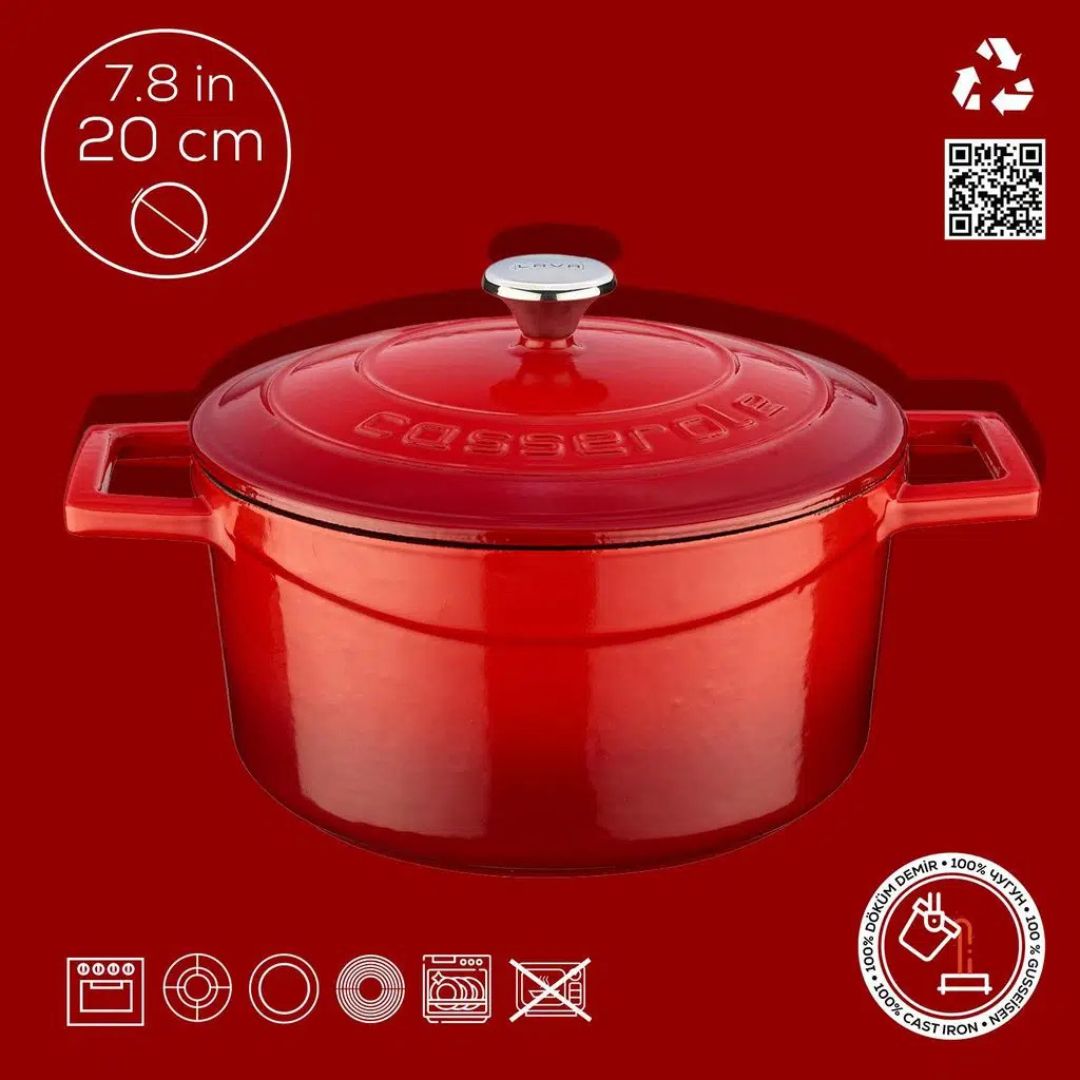 Lava Cast Iron Casserole 20 cm - Round Casserole 5